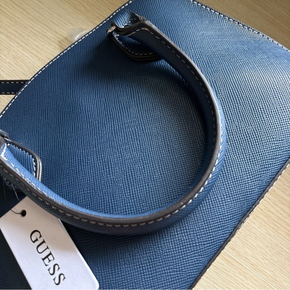 GUESS Navy Denim Look Shoulder Bag | Faux Leather Style Purse NWT - Picture 10 of 12